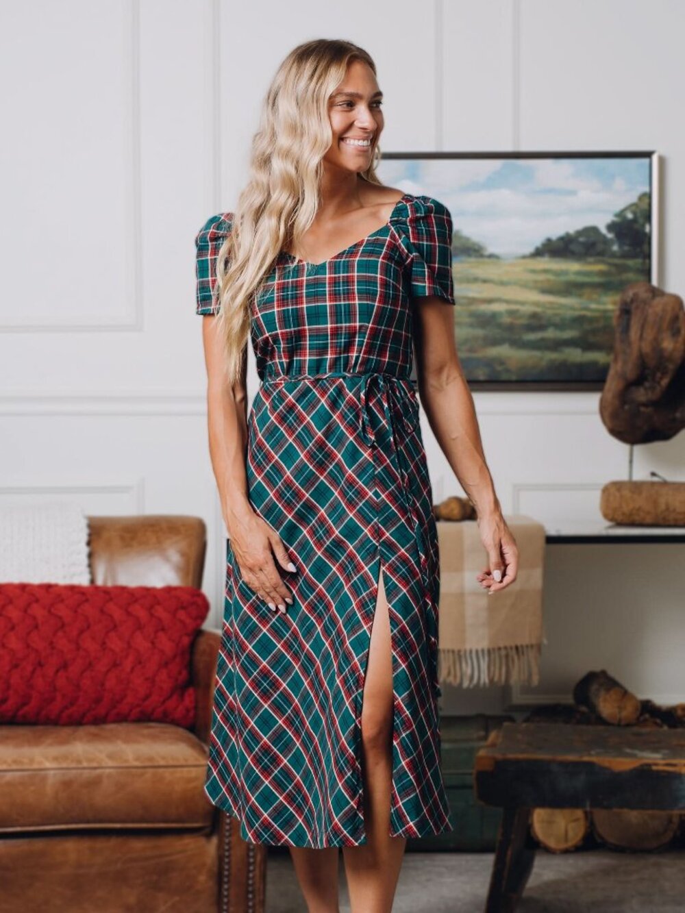 Hope & Henry Sweetheart Dress - Festive Green Plaid - Picture 3 of 8